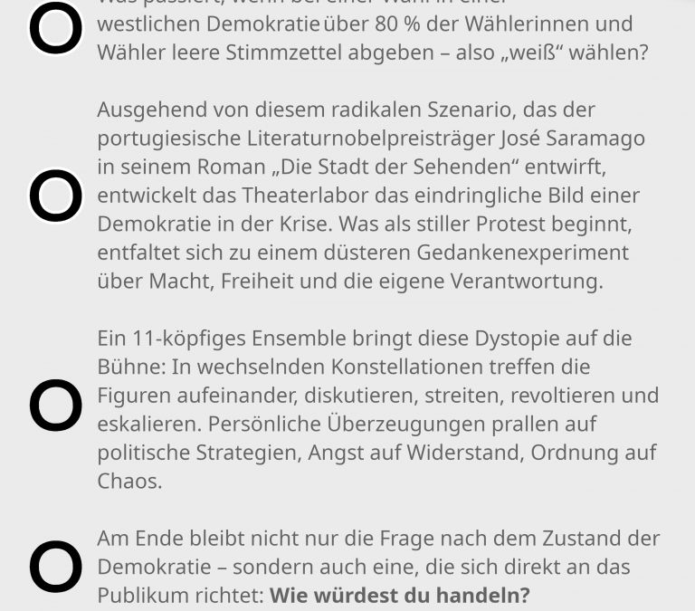 „Weiße Wahlen“. Eine Inszenierung über Freiheiten